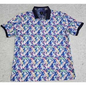 1 like no other Polo, Colorful Palm Trees, Blue Collar, 3 Buttons, Mens Sz XXL